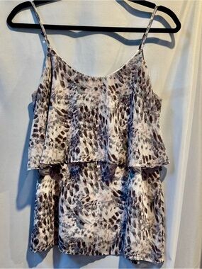 Maurices Gray Animal Print Tiered Ruffle Cami Tank Too Size Small Chiffon Y2K